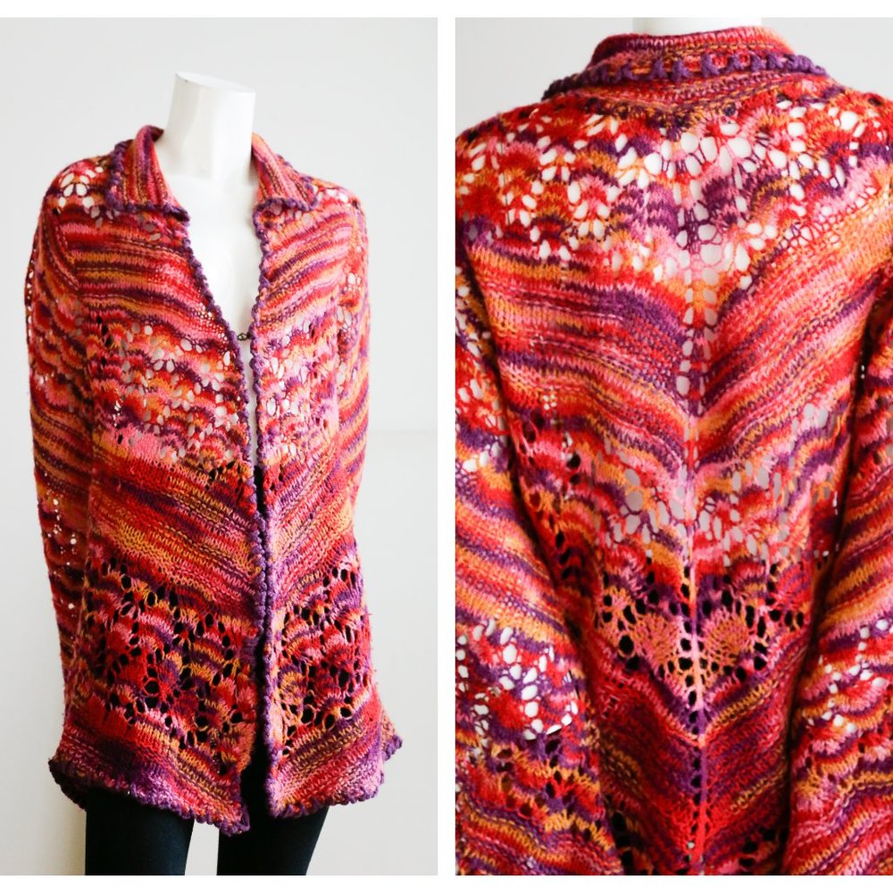 Free People Colourful Crochet Open Knit Boho Cardi